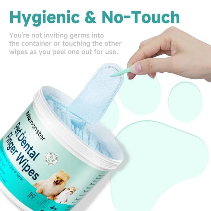 Dog & Cat Teeth Wipes 🐶🐱 Remove Plaque & Tartar 🦷 Freshen Breath 🌟 No-Rinse Toothbrush 🪥（50PCS） - INEUMALL