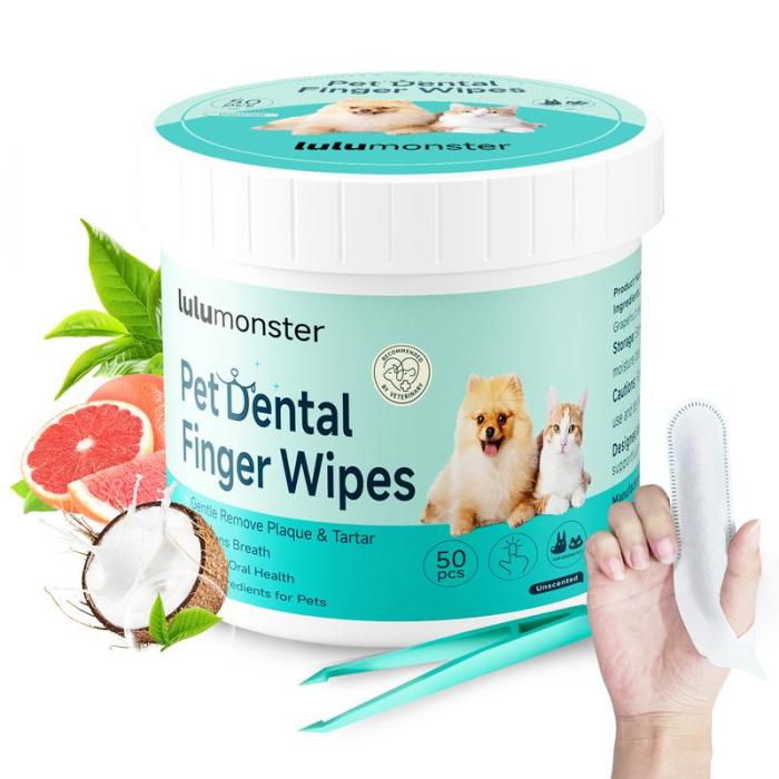 Dog & Cat Teeth Wipes 🐶🐱 Remove Plaque & Tartar 🦷 Freshen Breath 🌟 No-Rinse Toothbrush 🪥（50PCS） - INEUMALL